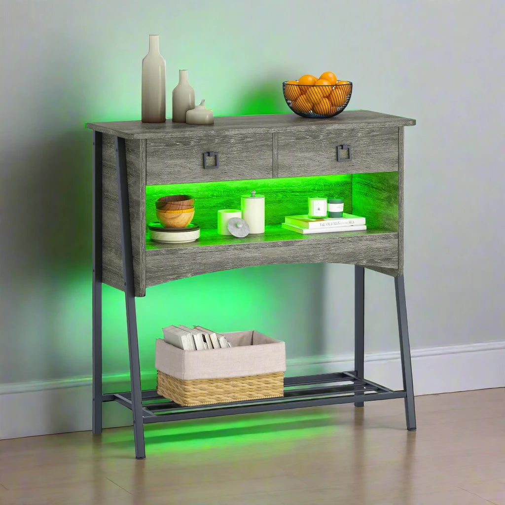 Console Table With Storage Drawers and Shelf