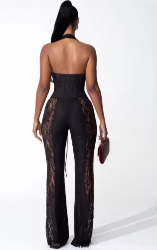 Halter V-Neck Jumpsuit - - jumpsuit
