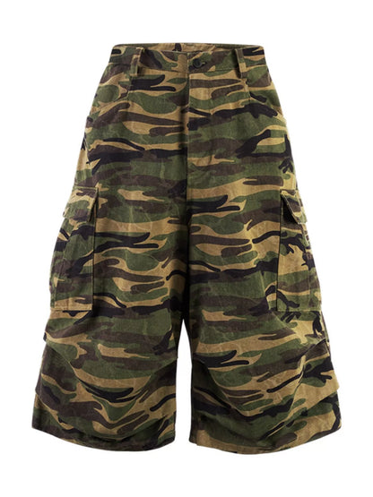 Men's Camo Cargo Culottes Shorts - -