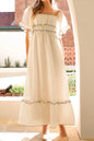 Square Neck Short Sleeve Midi Dress - White -