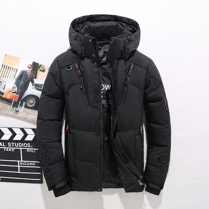 Mens Short Down Jacket with Hood - Black L - Coat