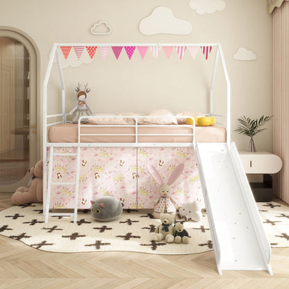 Jack - House Loft Bed With Slide And Curtain Set- HouseOfZazla- {{Product type}}