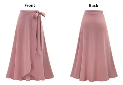 Womens Vintage Slit Long Skirts Jupe High Waist Bowtie Skirt Saia Casual