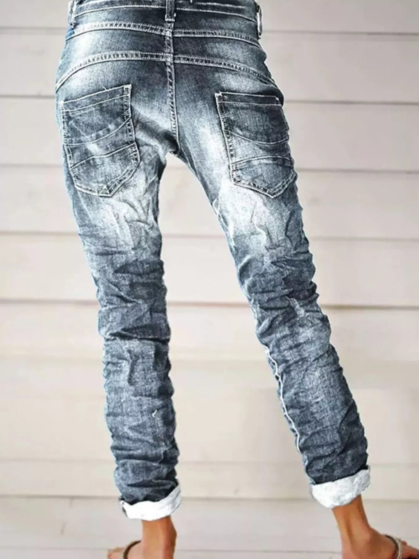 Full Size Washed Button-Fly Jeans Plus Size - -