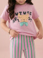 Children's Cat Graphic Round Neck T-Shirt - Pink -