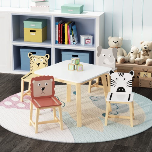 Solid Wood Childrens Table And Chair 5-piece Set - -