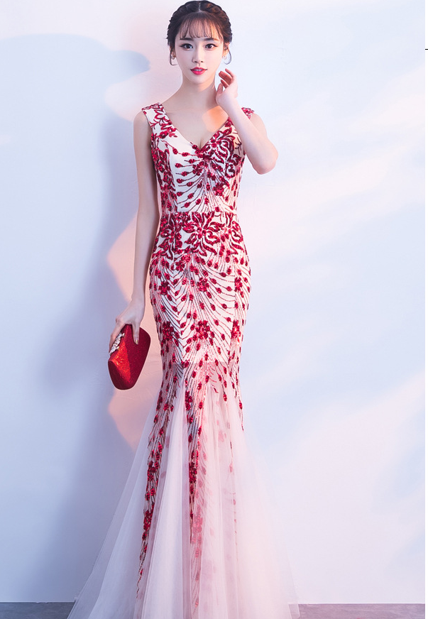 Elegant Sequin Fishtail Gown - - dress