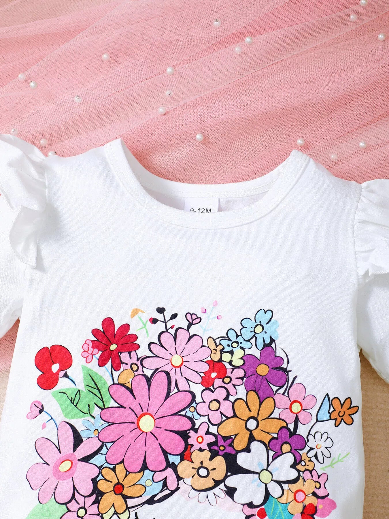 Children's Floral Graphic Ruffle Sleeve Top & Skirt Set - -