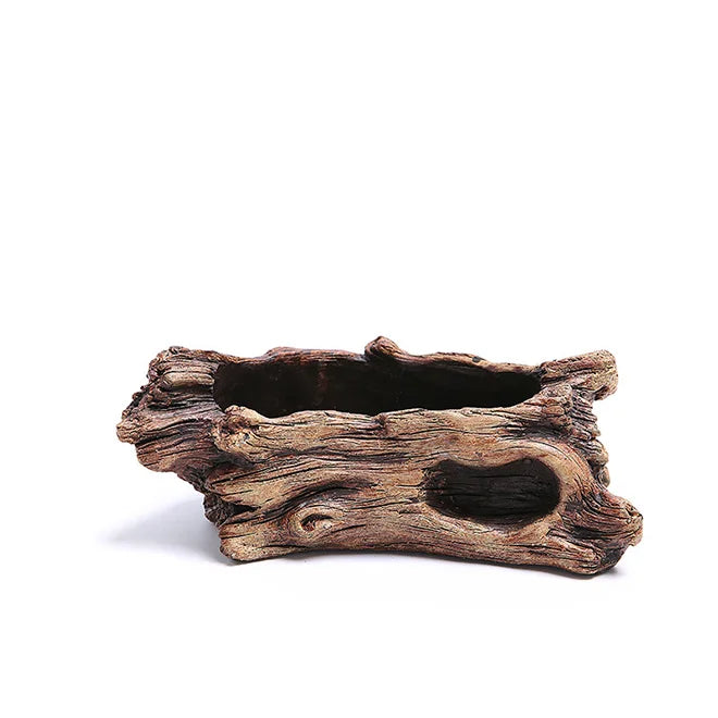 Driftwood Planter Wood Vintage Plant Container Cement Flower Pot