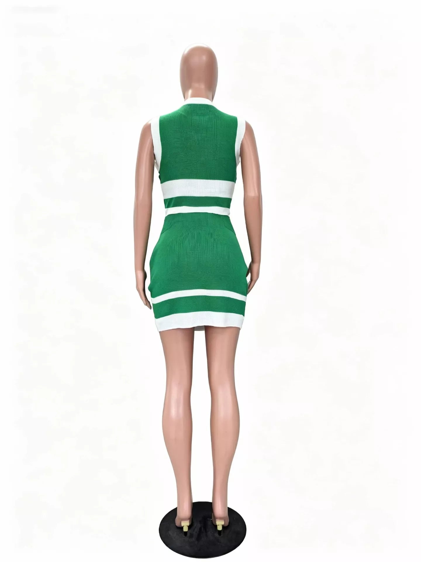 Contrast Trim Tank and Skirt Knit Set - -