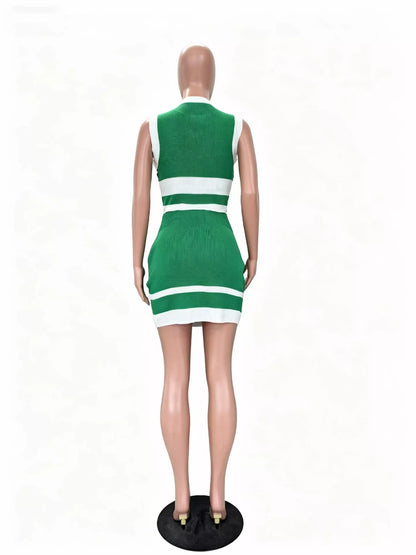 Contrast Trim Tank and Skirt Knit Set - -