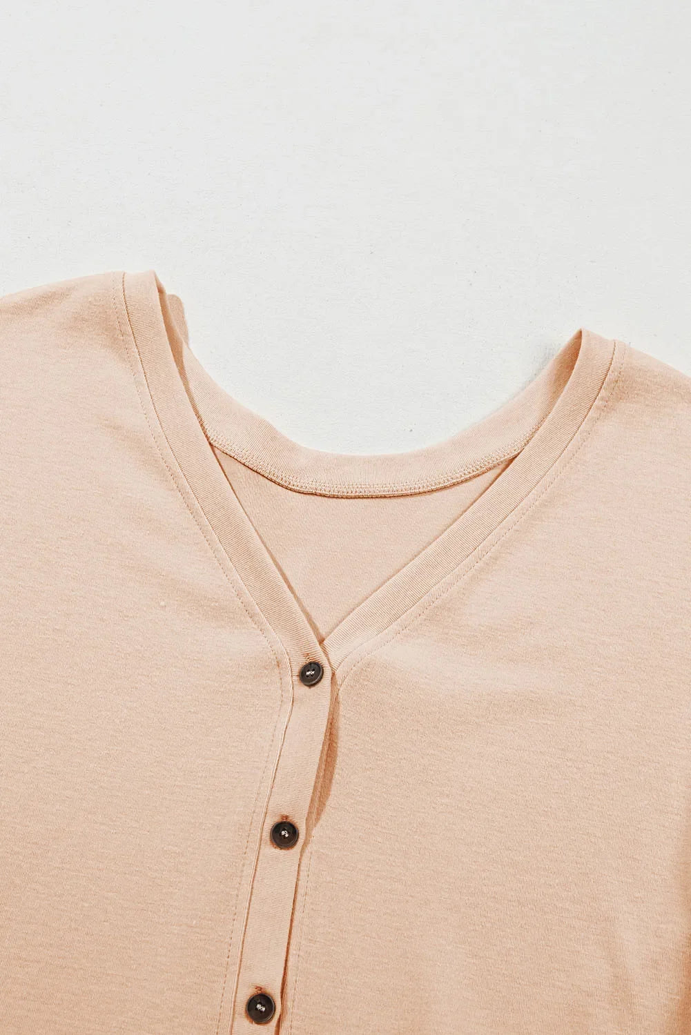 Curved Hem V-Neck Long Sleeve Top - -