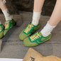 Women's Contrast Panel Suede Retro Sneakers - Green - Footwear