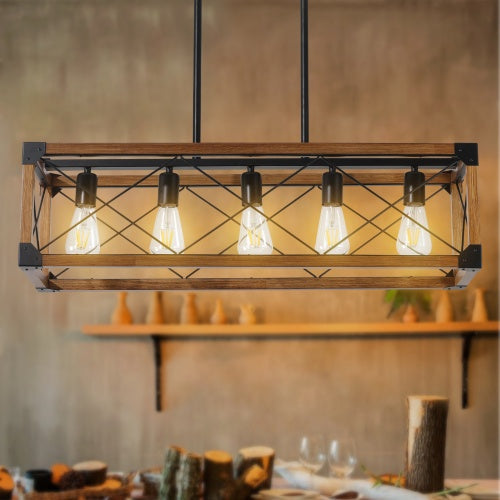 5 Lights Vintage Farmhouse Light Walnut - - light
