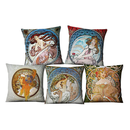 Vintage Art Nouveau Cushion Cover Linen Throw Cushion Pillow