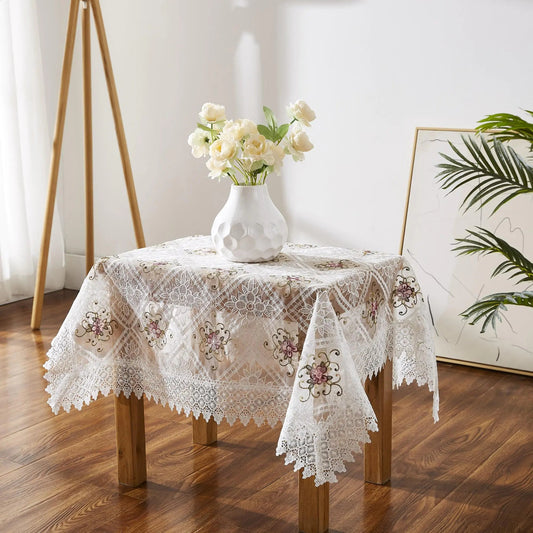 White Tablecloth with Colorful Flower Design 36 Inch Square Tablecloth - Kia Day Design