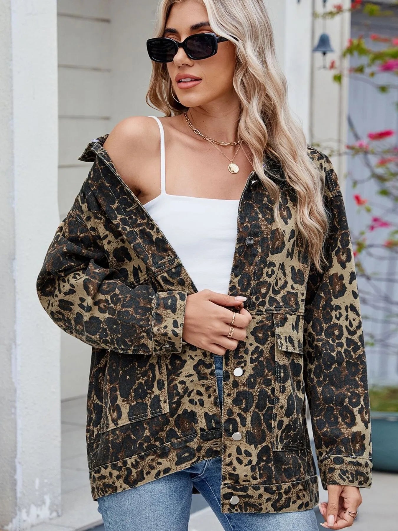 Button Up Long Sleeve Denim Jacket - -