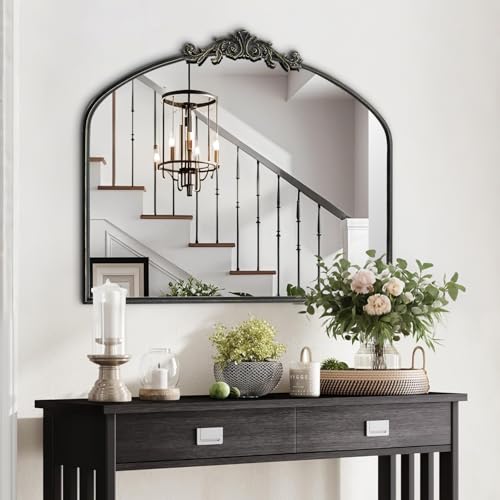 HQiJun Black Decorative Antique Arched Wall Mirror - - Mirror