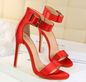 Stiletto Heels Satin High Heels Buckle Sandals - Red 39 - heels