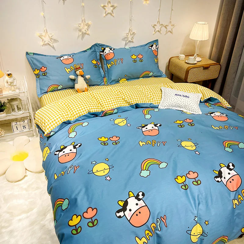 100%Cotton Duvet Cover Flat Sheet Bedding Sets