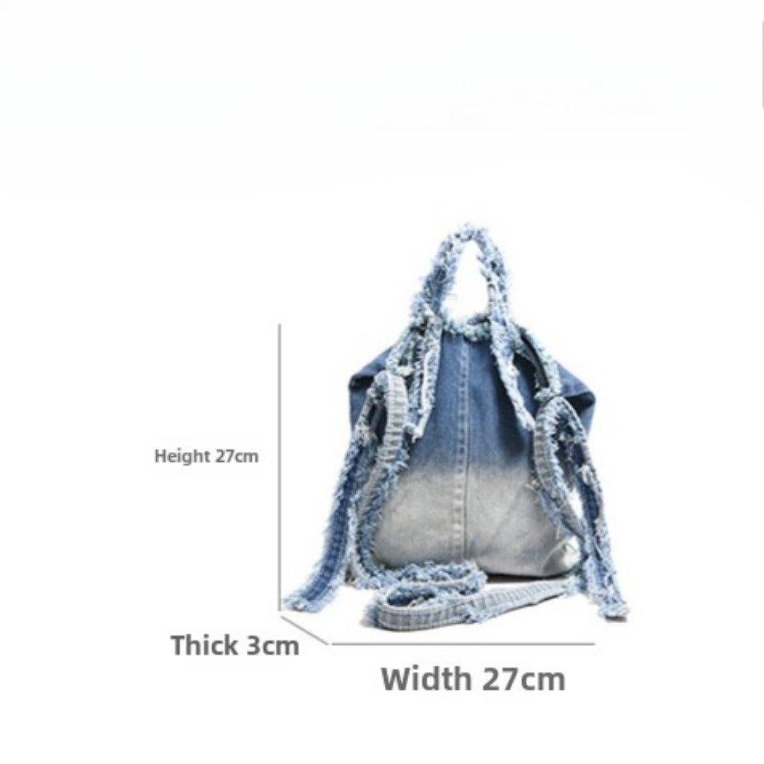 Washed denim bag stray wind, design tote shoulder bag, casual ladies shoulder bag, canvas shoulder hobo bag - -