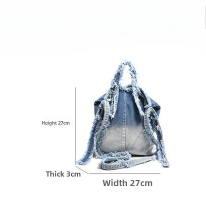 Washed denim bag stray wind, design tote shoulder bag, casual ladies shoulder bag, canvas shoulder hobo bag - -