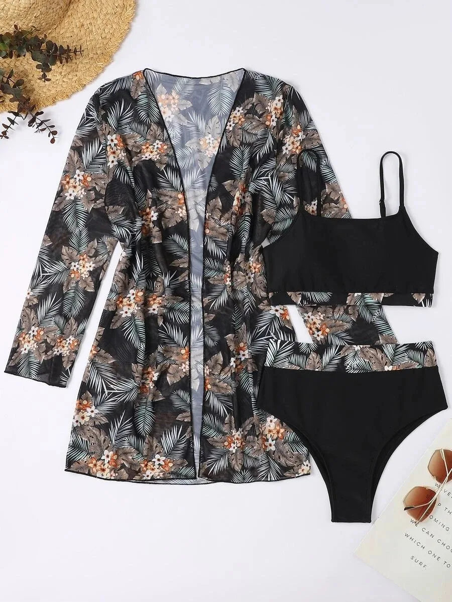 3 Piece Set Long Sleeve Cover Up Swimwear