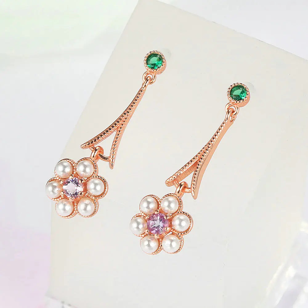 S925 Silver Plum Blossom Amethyst Tassel Earrings Kia Day Design