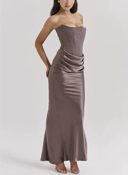 Off-Shoulder Slimming Fishbone Silk Dress