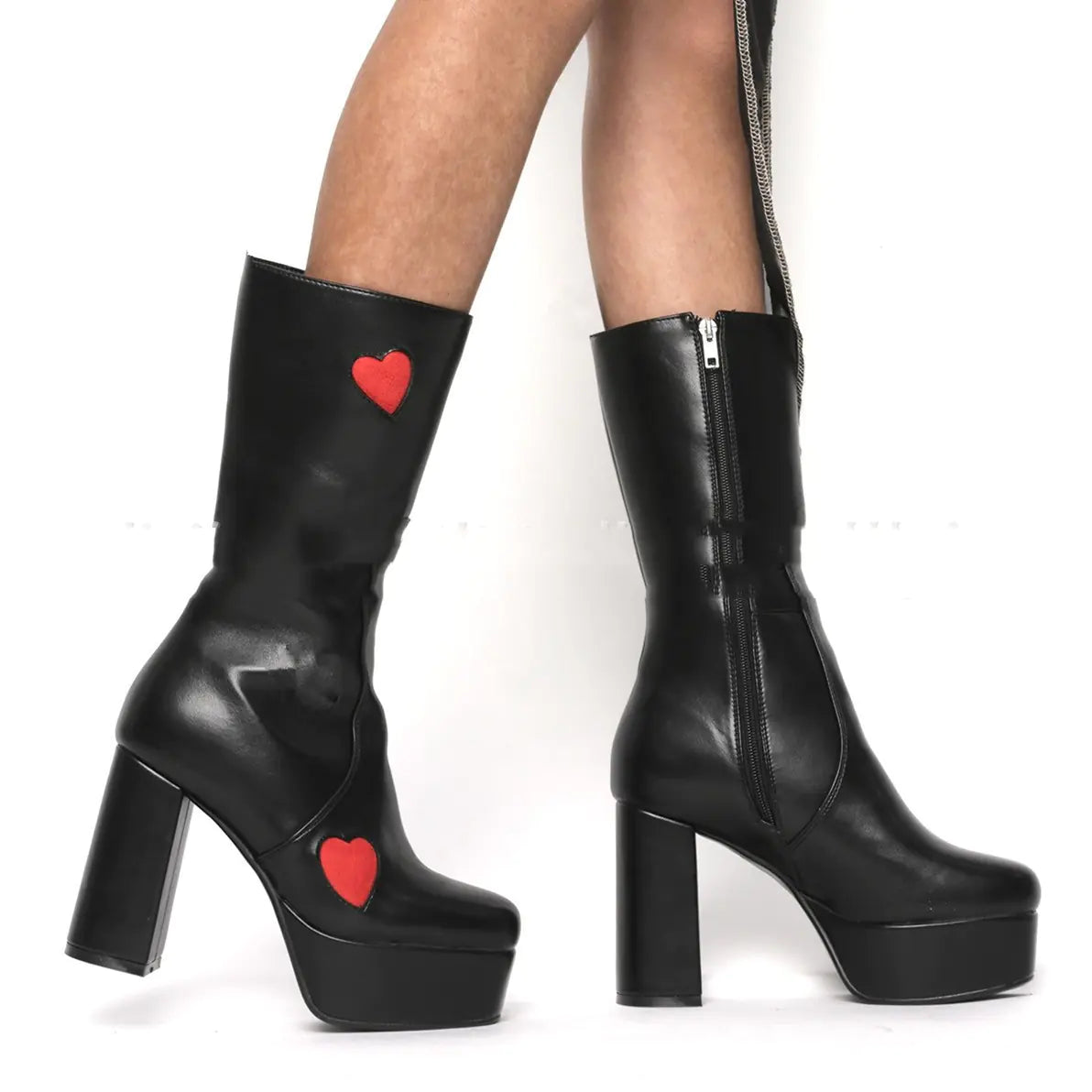 Women's Heart Zip Chunky Heel Mid Boots