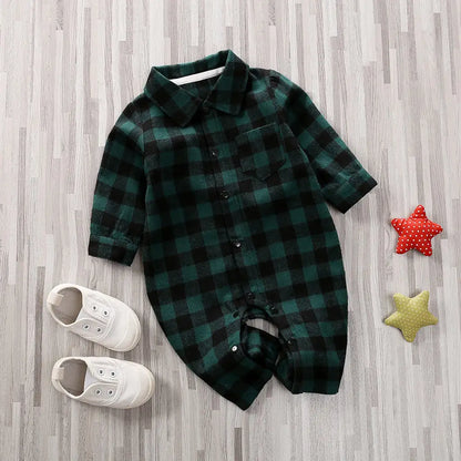 Baby Plaid Onesie Jumpsuit Green 90cm