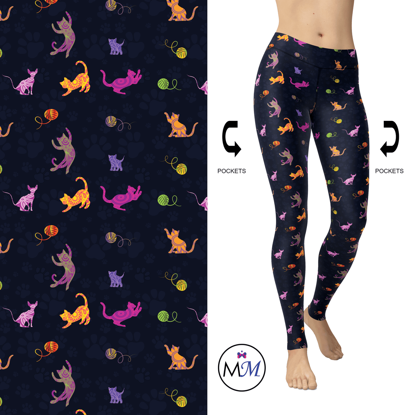 Paisley Kitty Full Length Leggings - Full - Apparel