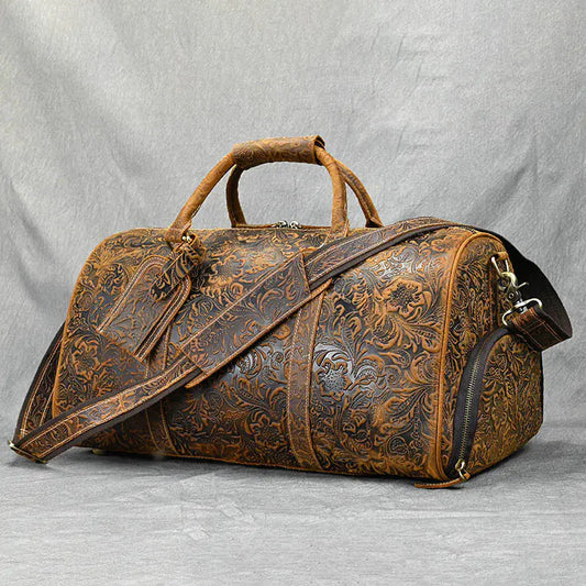 Vintage Print Crazy Horse Leather Handbag Kia Day Design