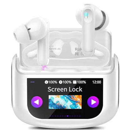 Multi-Function Touch Screen Ear Buds with 5 EQ Modes - White - ear buds