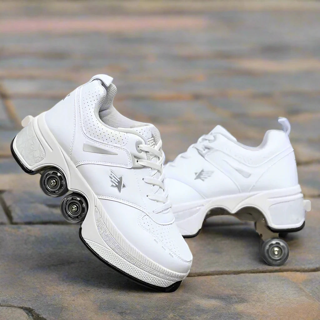 Leather Kids Four Wheels Roller Skate Shoes