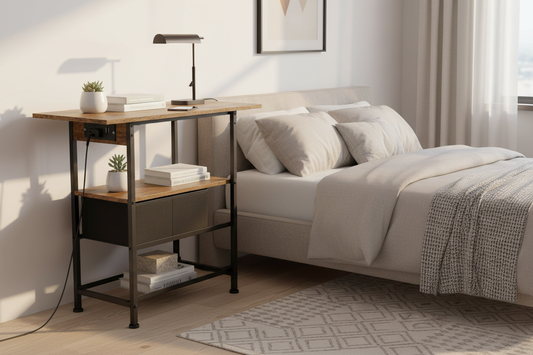 2 Drawer Narrow Side Table with USB and Type-C Ports - - Table