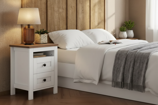 2 Drawer White End Table - - Table