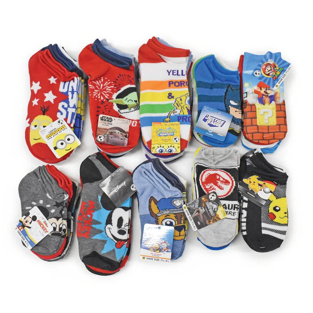 20-Pair: Licensed Assorted Kids' No-Show Socks - Boys Assortment - Kids' & Baby Clothing