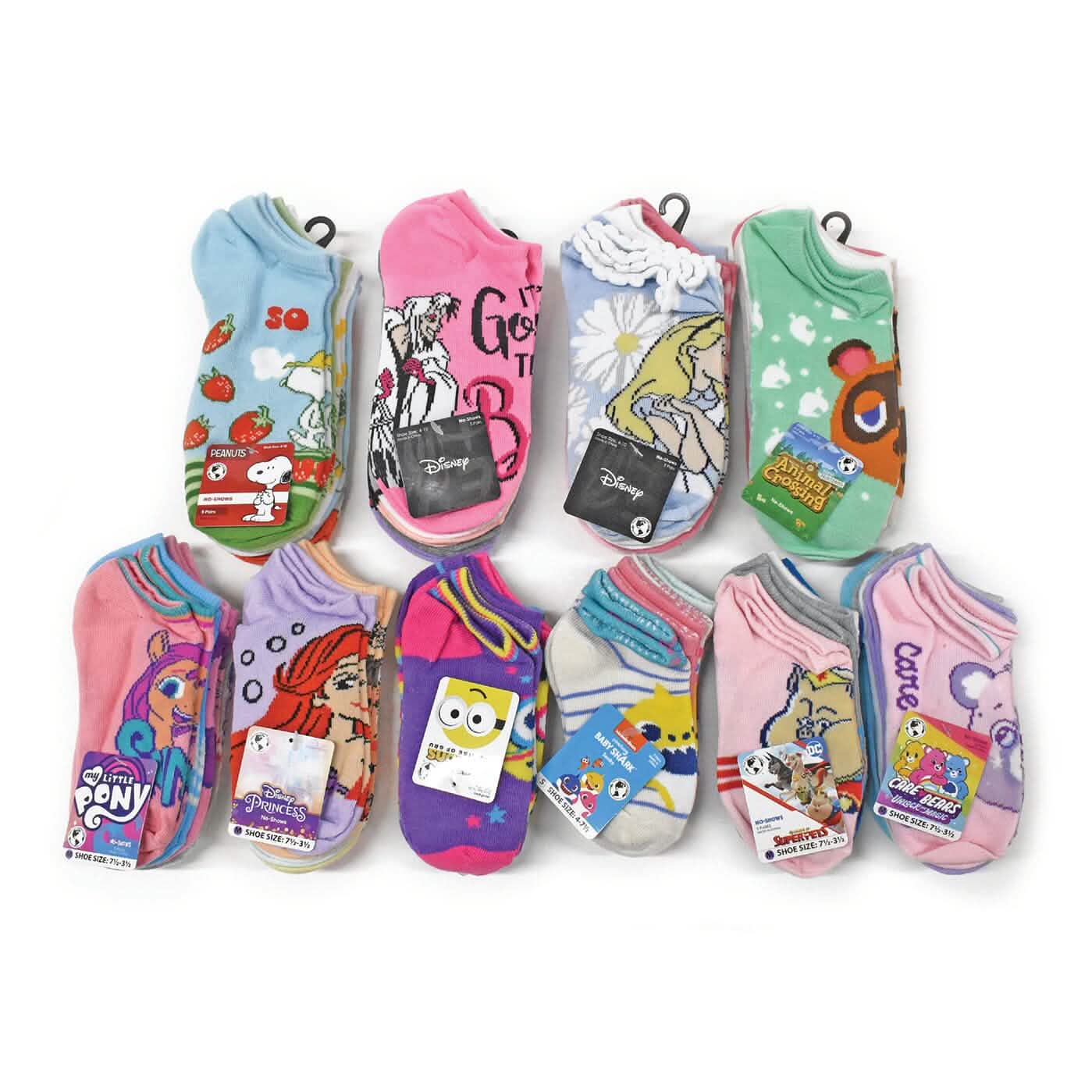 20-Pair: Licensed Assorted Kids' No-Show Socks - Girls Assortment - Kids' & Baby Clothing
