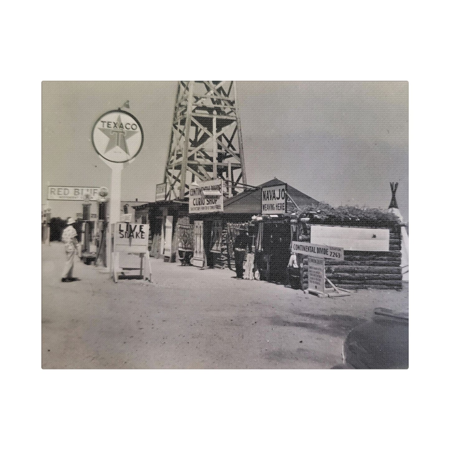 Texaco Station Continental Divide Satin Canvas, Stretched