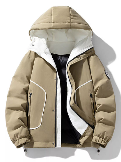 Men's Plus Size Contrast Hooded Puffer Jacket - Camel -