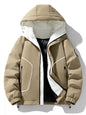 Men's Plus Size Contrast Hooded Puffer Jacket - Camel -