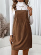 Corduroy Overall Mini Dress with Adjustable Straps - Brown -