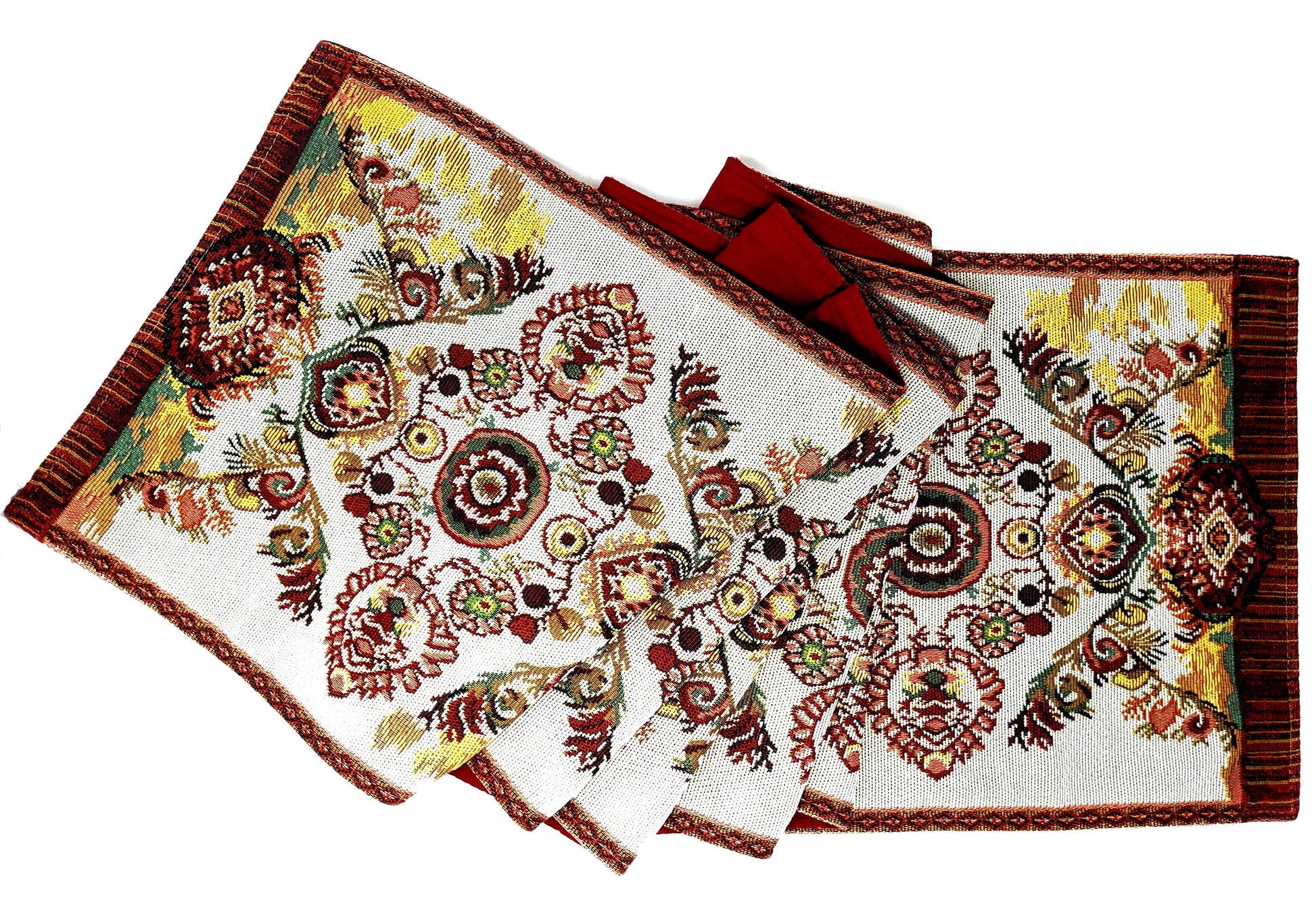 Tache Elegant Burgundy Ornate Paisley Woven Tapestry Table Runner (18194) - - Table Runner
