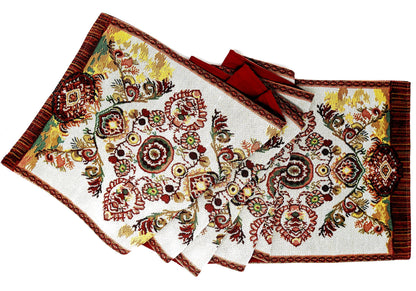 Tache Elegant Burgundy Ornate Paisley Woven Tapestry Table Runner (18194) - - Table Runner