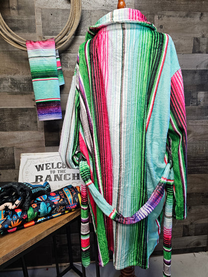 Turquoise Serape Women's Western Bath Robe - - Blanket Robe & Hoodie