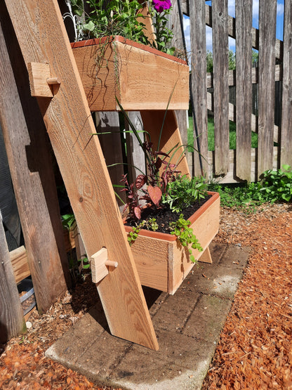 2-Tier Vertical Cedar Ladder Planter Box for Small Spaces - - Planter