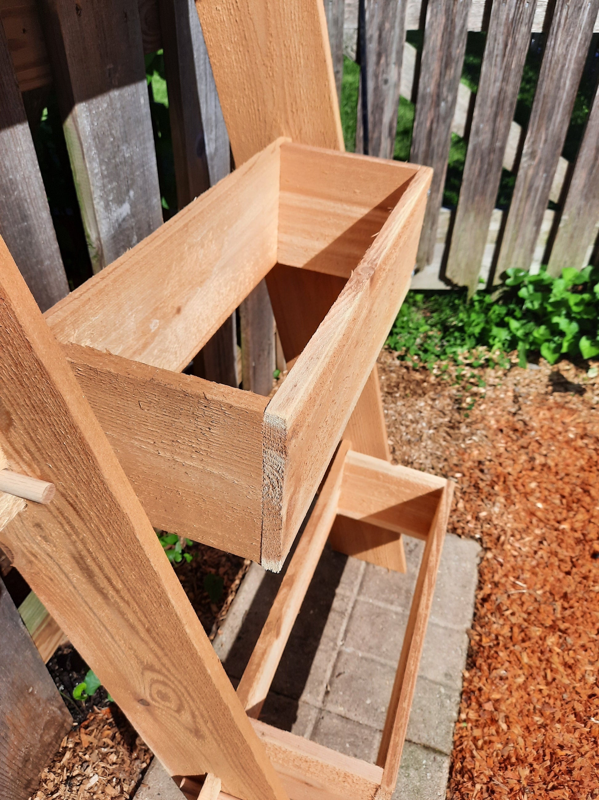 2-Tier Vertical Cedar Ladder Planter Box for Small Spaces - - Planter