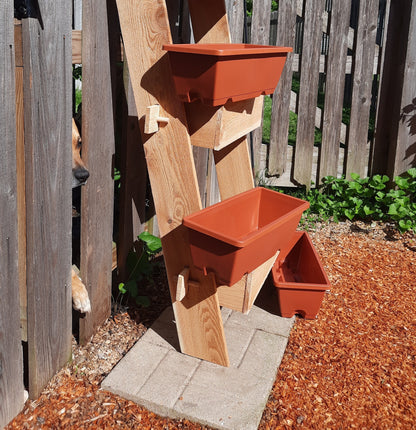2-Tier Vertical Cedar Ladder Planter Box for Small Spaces - - Planter