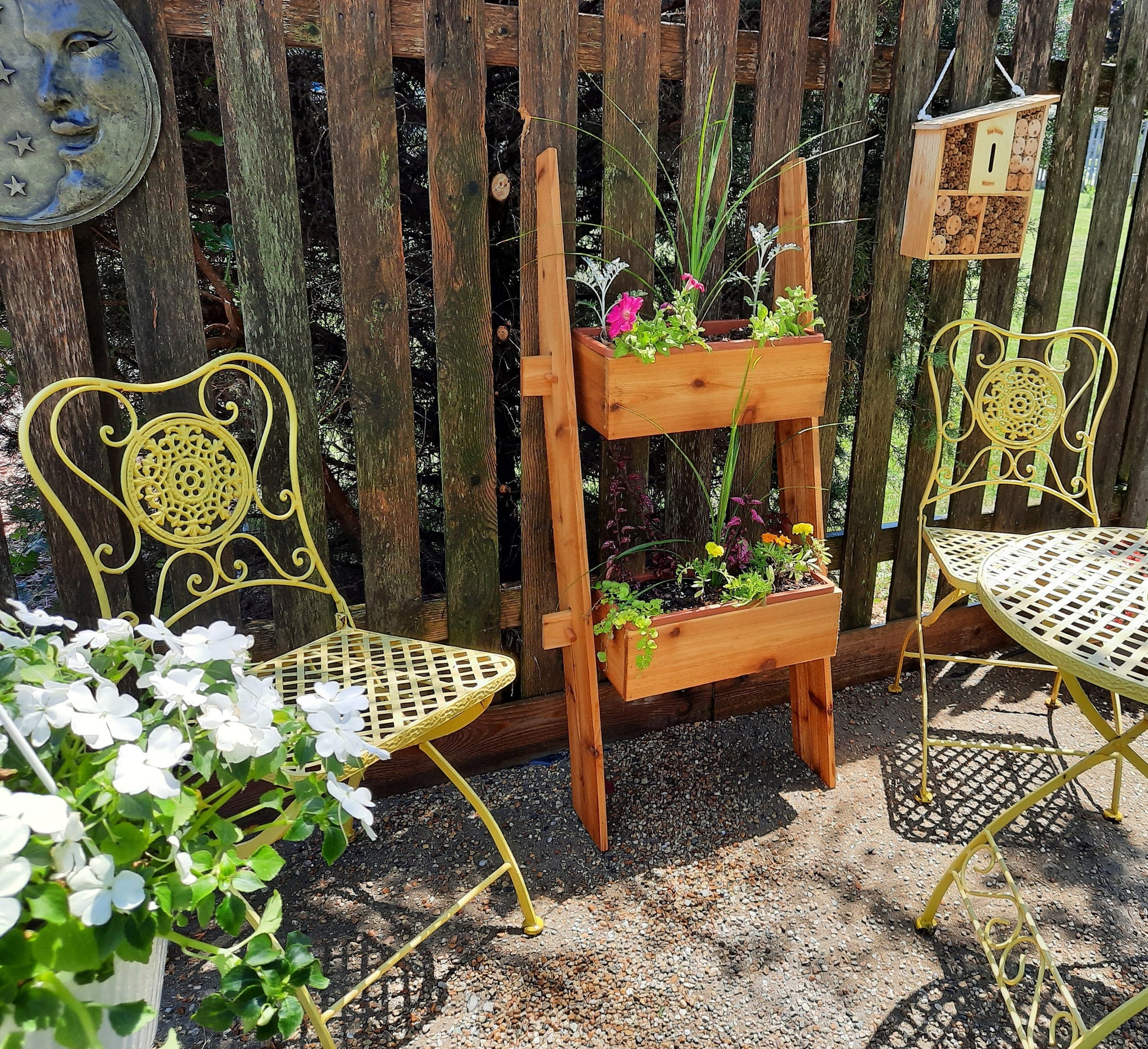 2-Tier Vertical Cedar Ladder Planter Box for Small Spaces - - Planter